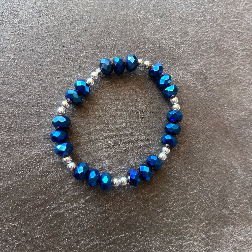 Blue and Silver Beaded Bracelet